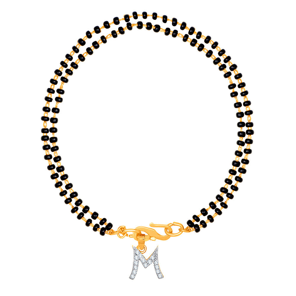 Mahi Dual Chain 'M' Alphabet Initial Mangalsutra Bracelet with Beads and Cubic Zirconia for Women (BR1100499G)