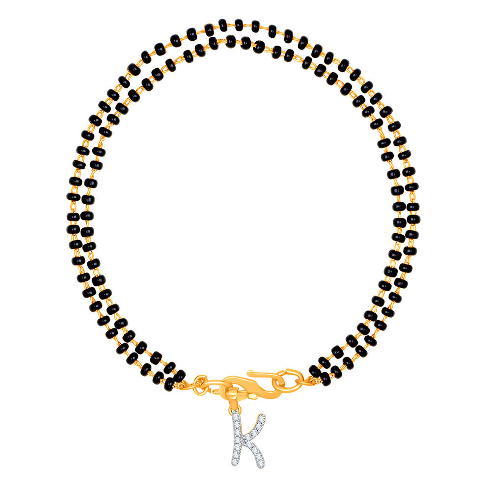 Mahi Dual Chain 'K' Alphabet Initial Mangalsutra Bracelet with Beads and Cubic Zirconia for Women (BR1100500G)