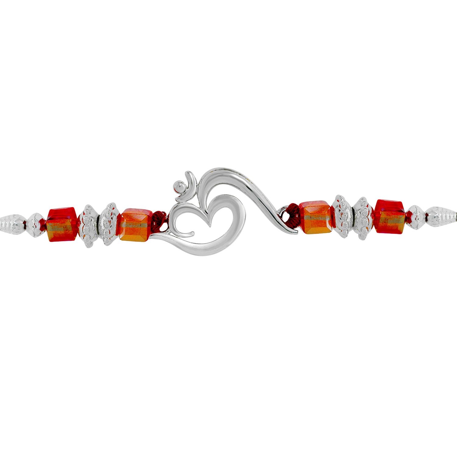 Mahi Red Colored Silver OM with Crystals and Beads Rakhi (Bracelet) BR1100547R
