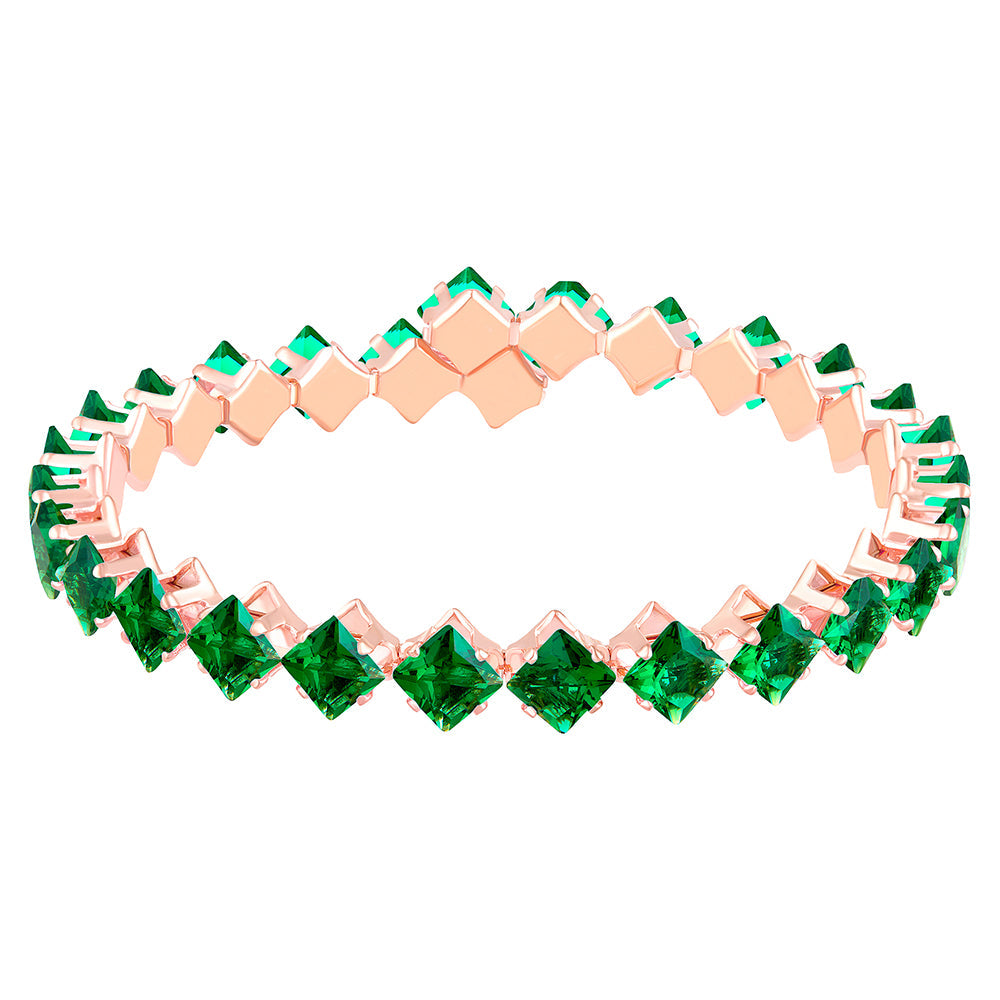 Mahi Rose Gold Plated Classic Princess Cut Green Cubic Zirconia Studed Adjustable Kada Bracelet for Women (BR1101012ZGre)