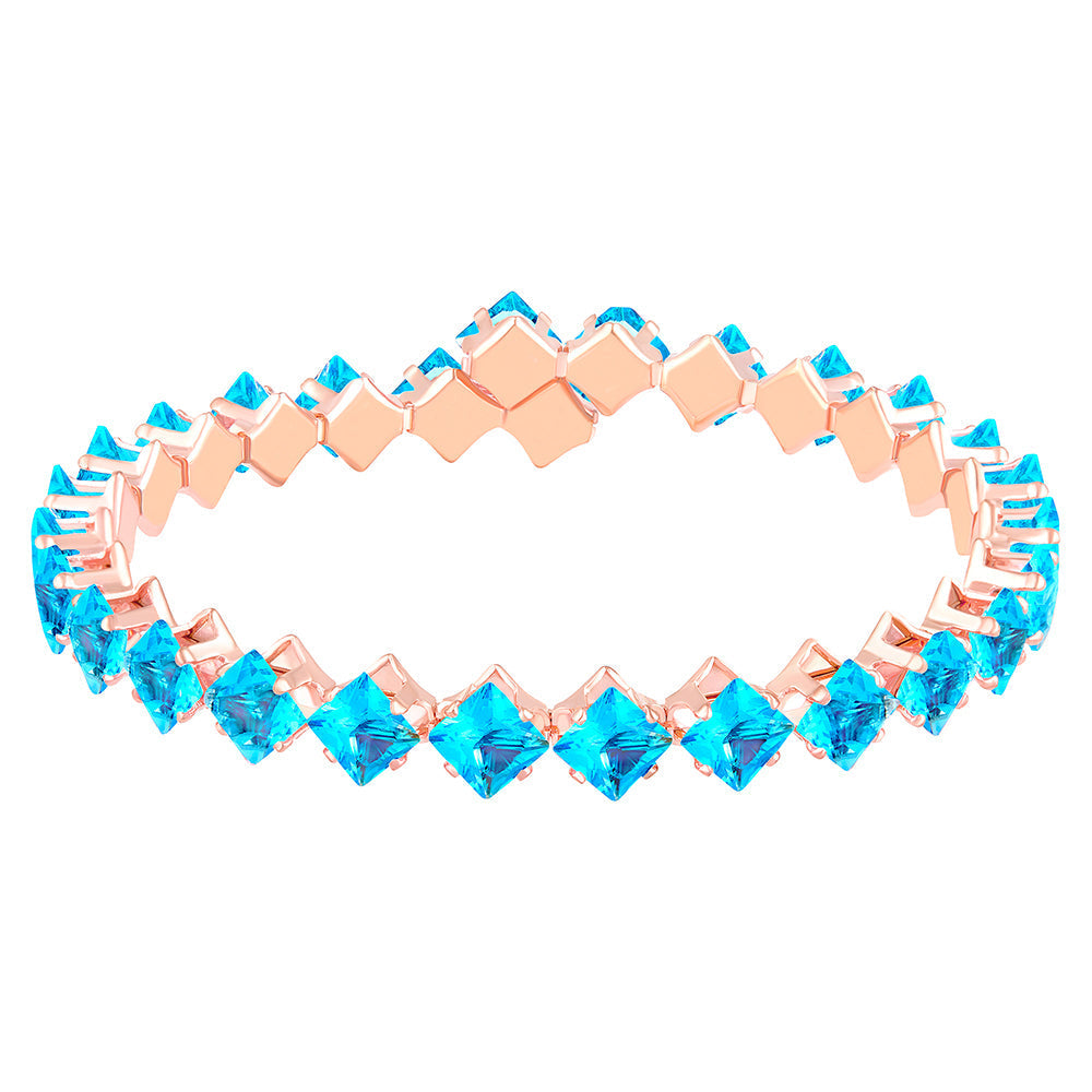 Mahi Rose Gold Plated Classic Princess Cut Aqua Blue Cubic Zirconia Studed Adjustable Kada Bracelet for Women (BR1101013ZABlu)