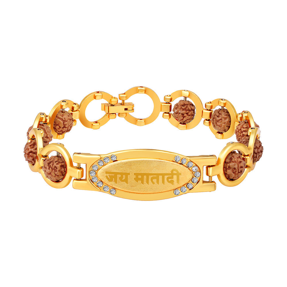 Mahi Gold and Rhodium Plated Religious Jai Mata Di Rudrakshaa Bracelet for Men (BR1101023G)