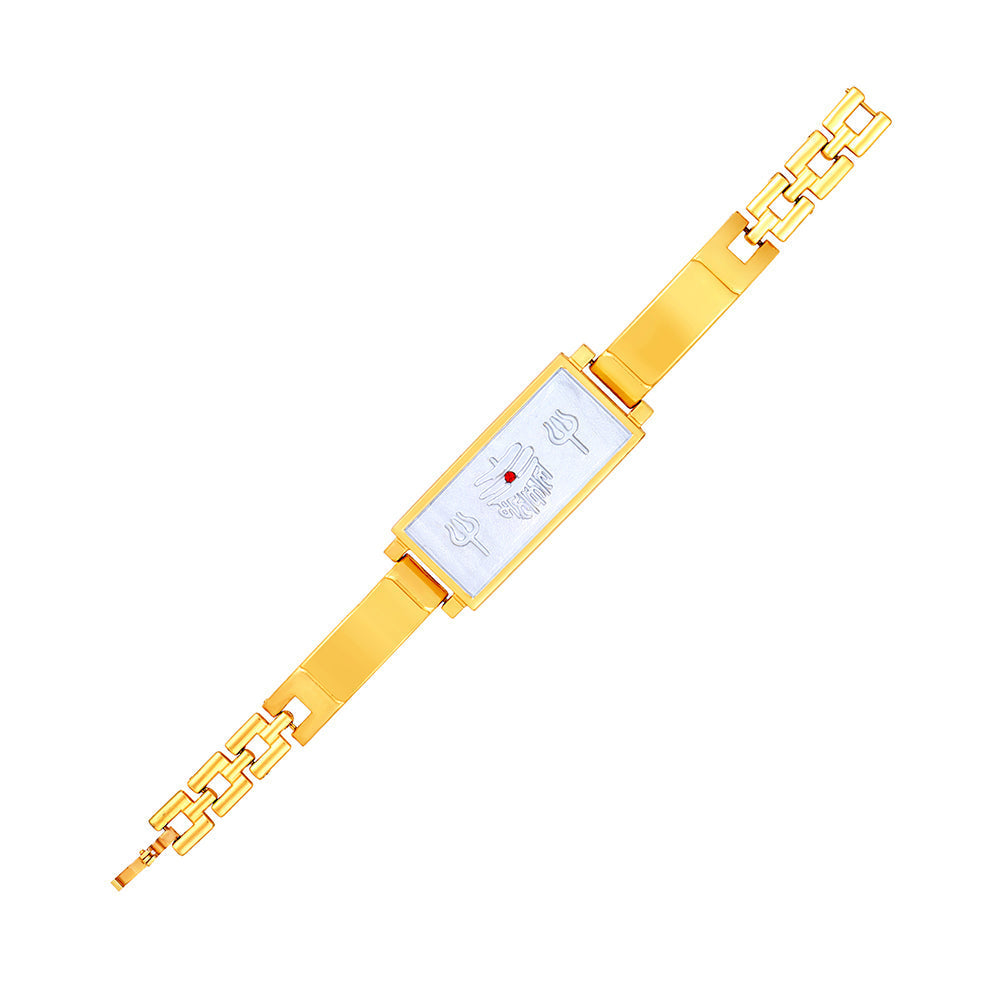 Mahi Gold and Rhodium Plated Mahakal and Trishul Broad Bracelet Kada for Men (BR1101025M)