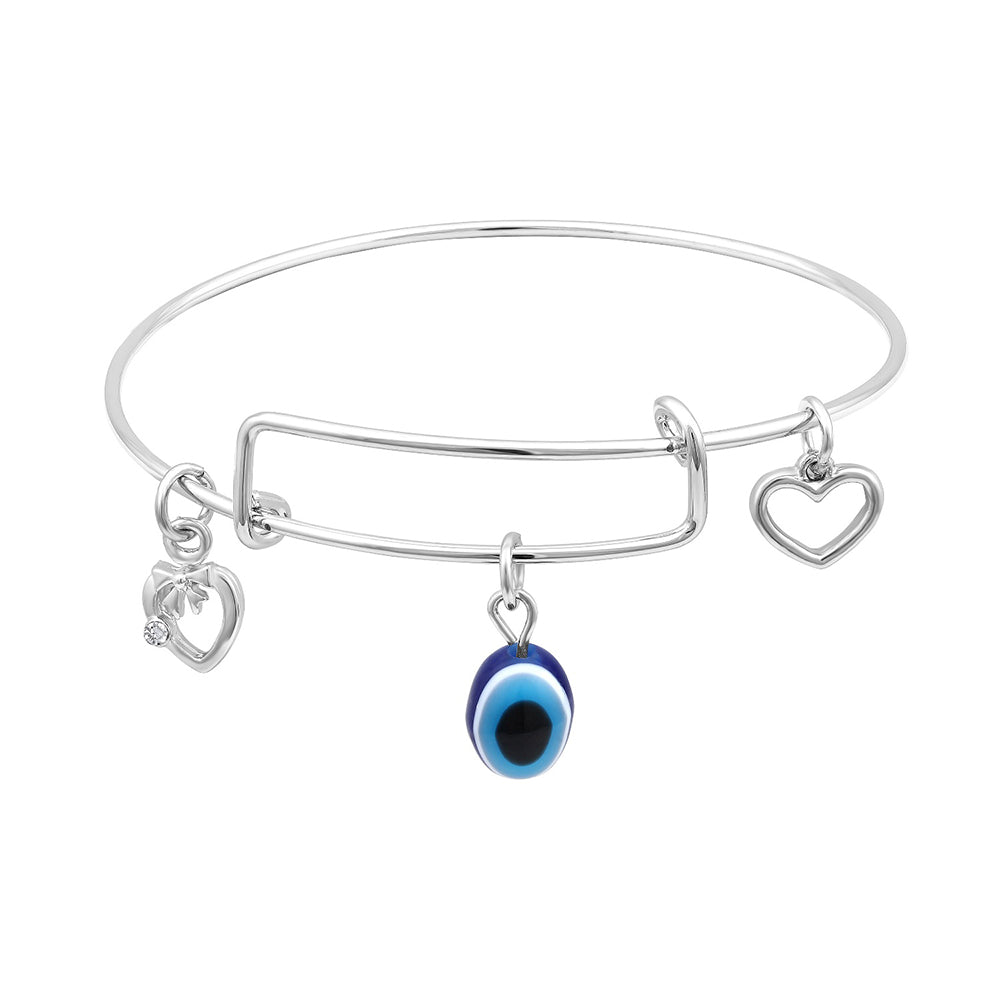 Mahi Evil Eye and Heart Charms Adjustable Kada Bracelet