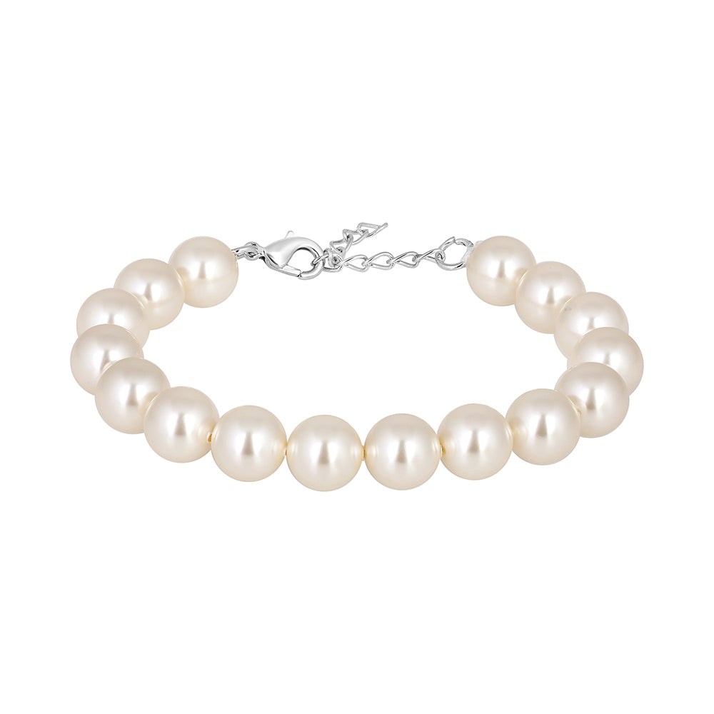Mahi Rhodium Plated Adjustable Bracelet Made with White Swarovski Pearls for Women (BR1104601RWhi)