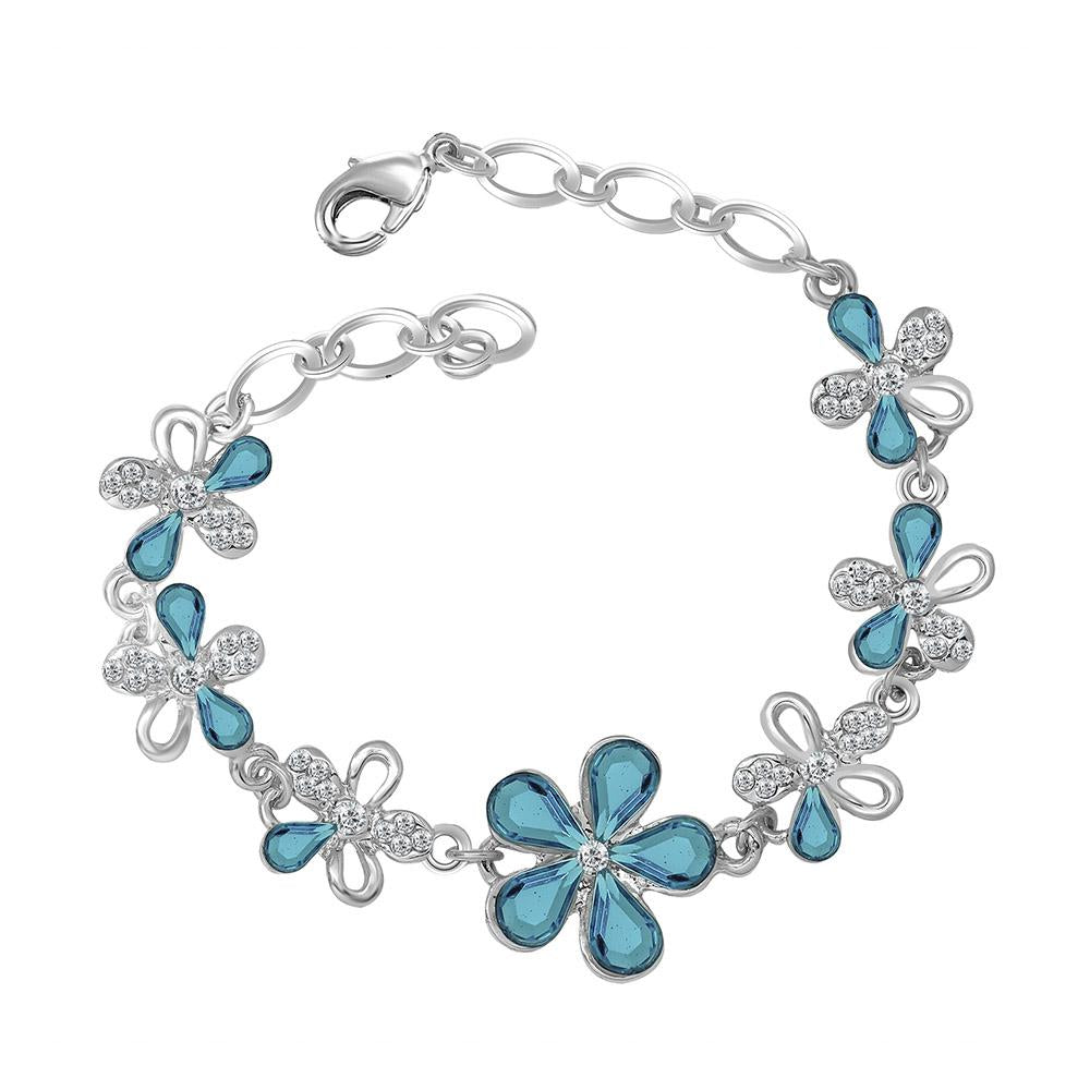 Mahi Floral Rhodium Plated Exquisite Floral Link Bracelet