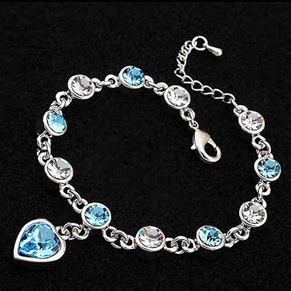 Mahi Valantines Gift Blue Heart Crystal Bracelet