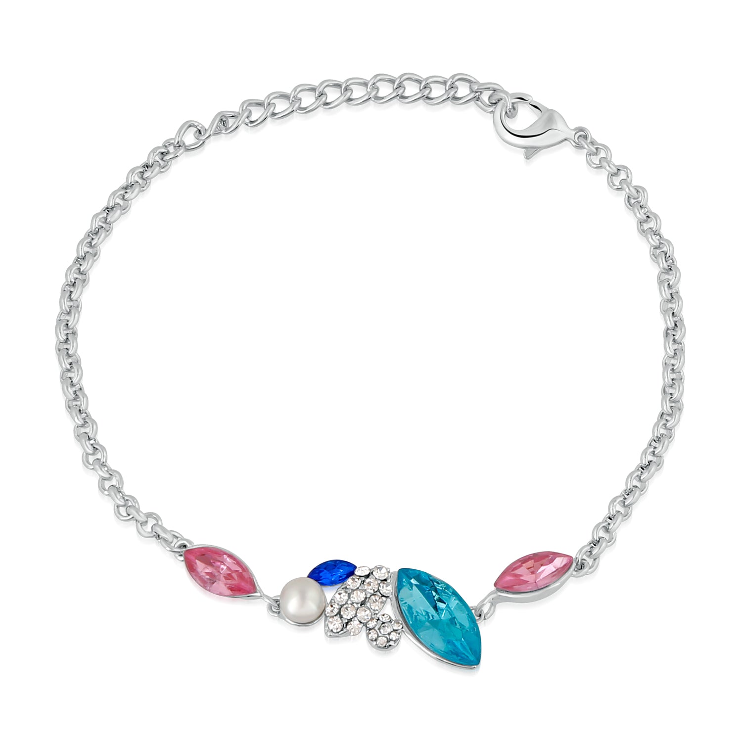 Mahi Rhodium Plated Exquisite Multicolour Crystal Adjustable Bracelet