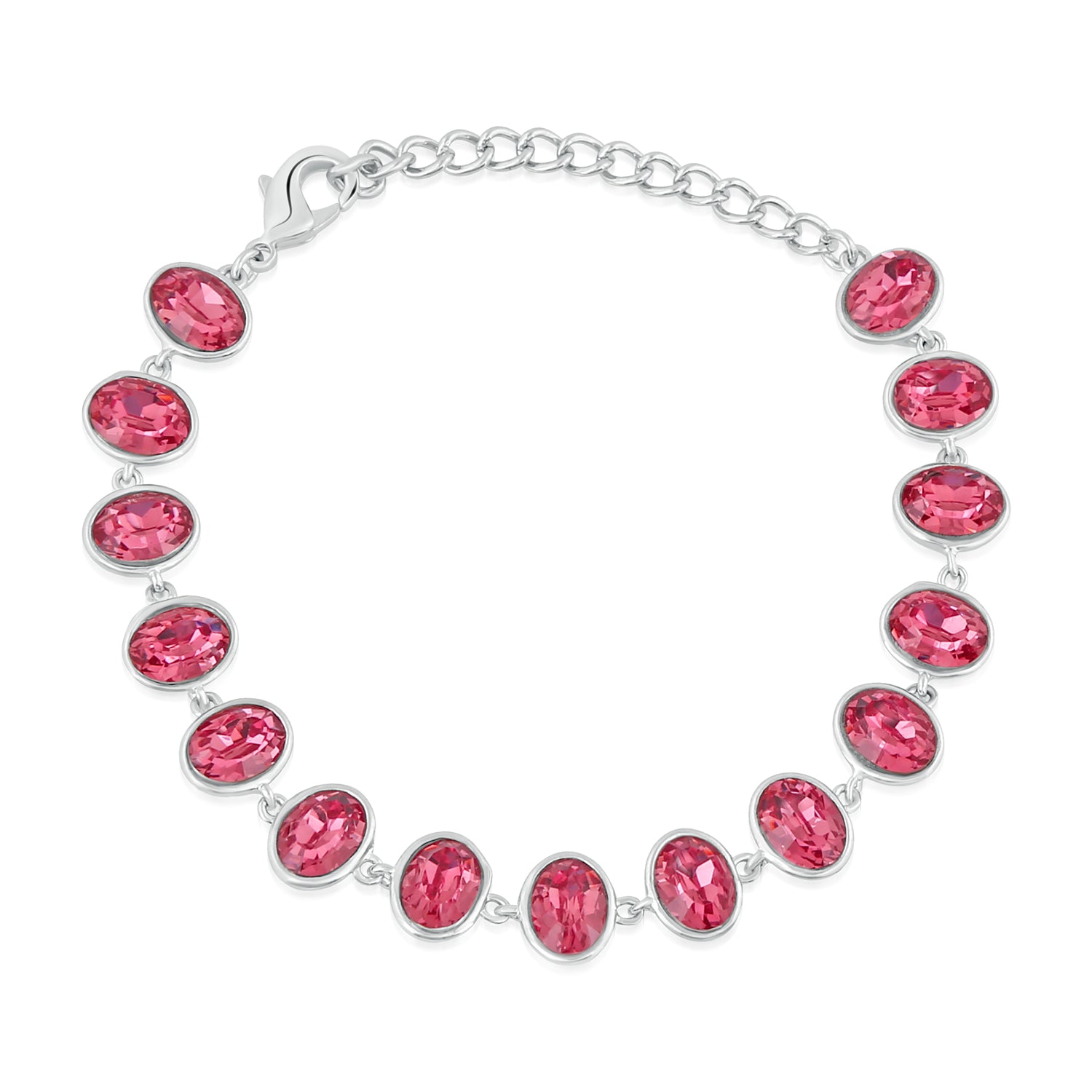 Mahi Rhodium Plated Gleaming Pink Crystals Adjustable Bracelet for girls and women