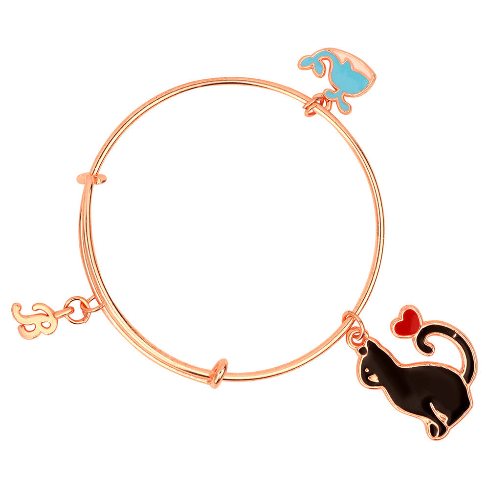 Mahi Rose Gold Plated B Letter and Fish, Cat Shaped Colorful Enamel Work Charms Kids Bracelets for Girls (BRK1100827Z)