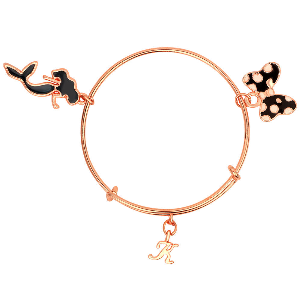 Mahi K Letter & Butterfly, Mermaid Shaped Rose Gold Plated Charm Bracelet for Girls (BRK1100833Z)