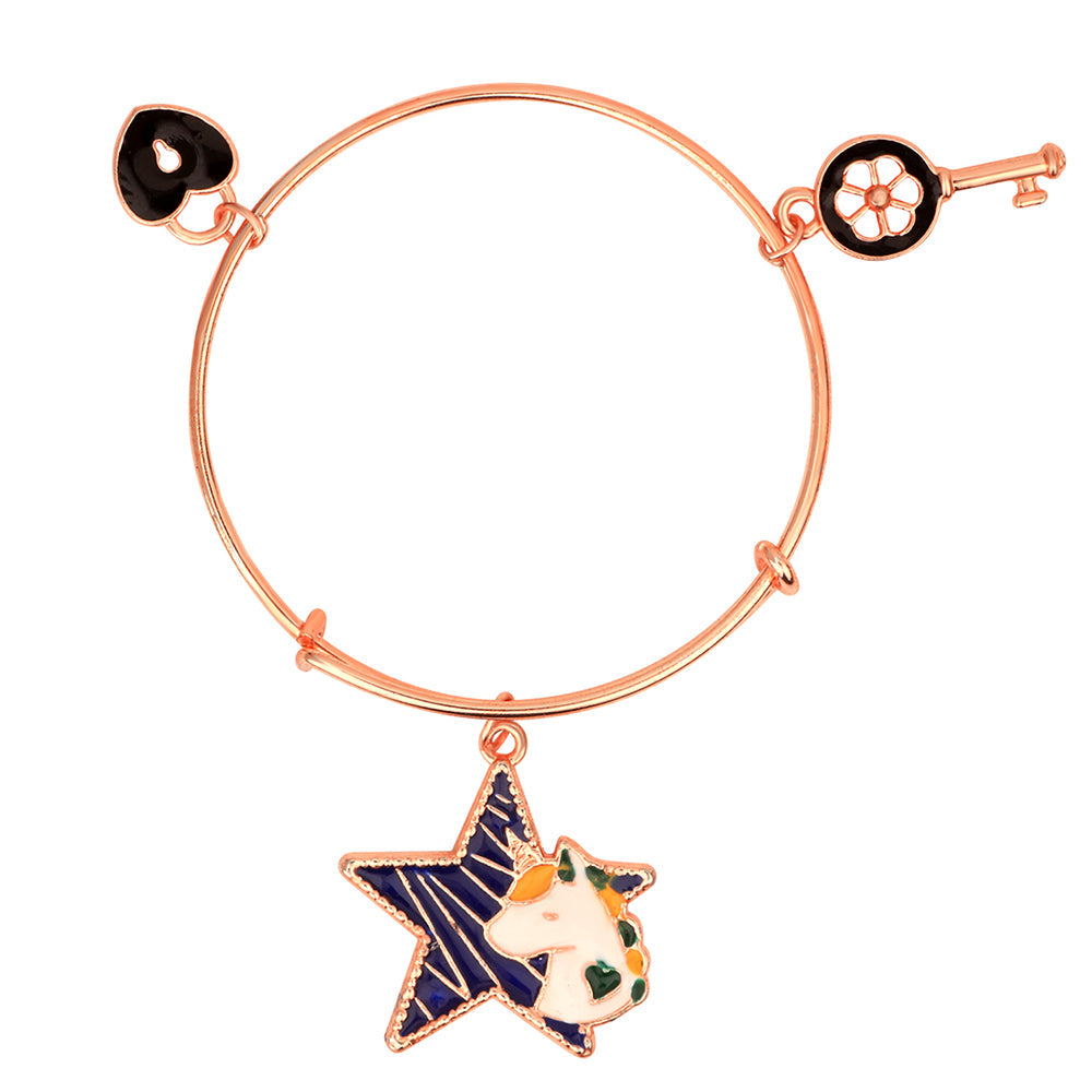 Mahi Lock Key & Star Unicorn Shaped Rose gold Plated Charm Bracelet for Kids (BRK1100837Z)