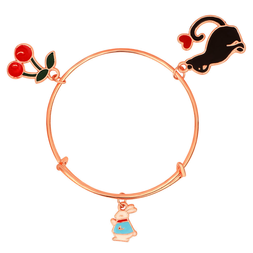Mahi Cat Rabit & Cherry Shaped Rose Gold Plated Charm Bracelet for Kids (BRK1100838Z)