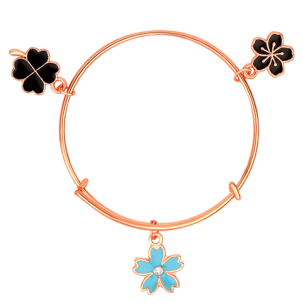 Mahi 3 Floral Enamel Work Charms Bracelet with Rose Gold Plated for Girls (BRK1100842Z)
