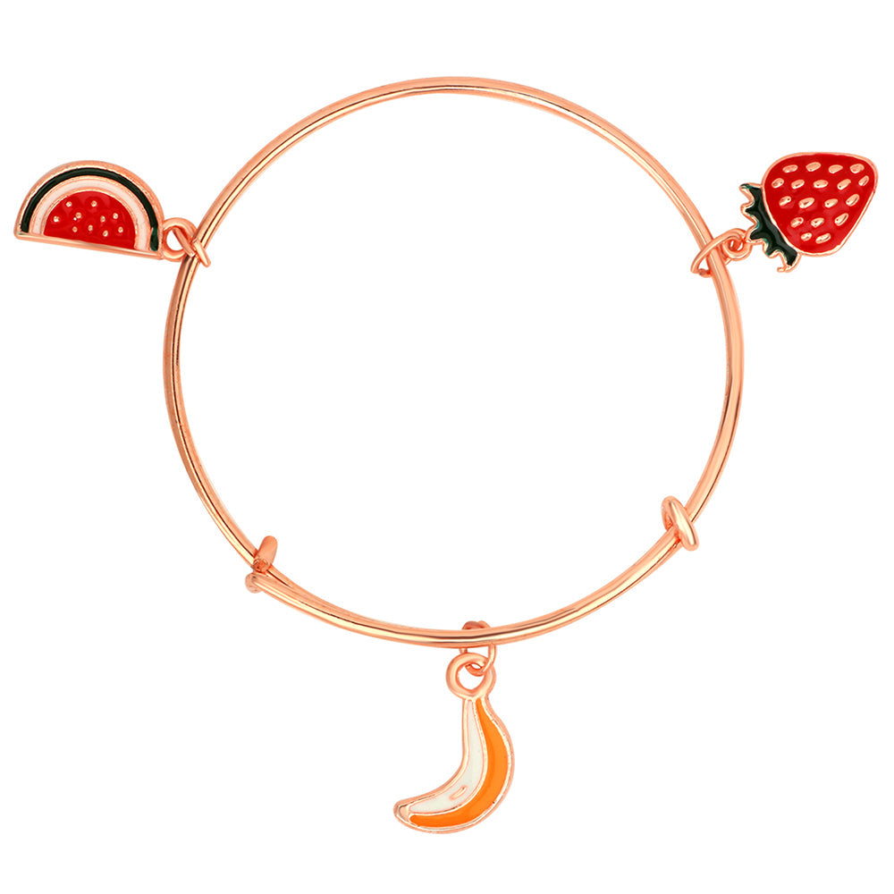 Mahi Banana, Watermelon & Strawberry Rose Gold Plated Enamel Work Charms Bracelet for Kids (BRK1100845Z)