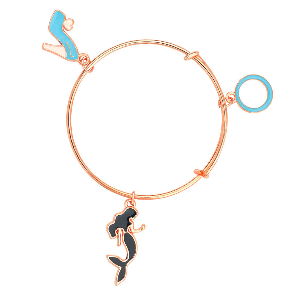 Mahi Sandal & Mermaid Shaped Rose Gold Plated Enamel Work Charms Bracelet for Girls (BRK1100847Z)