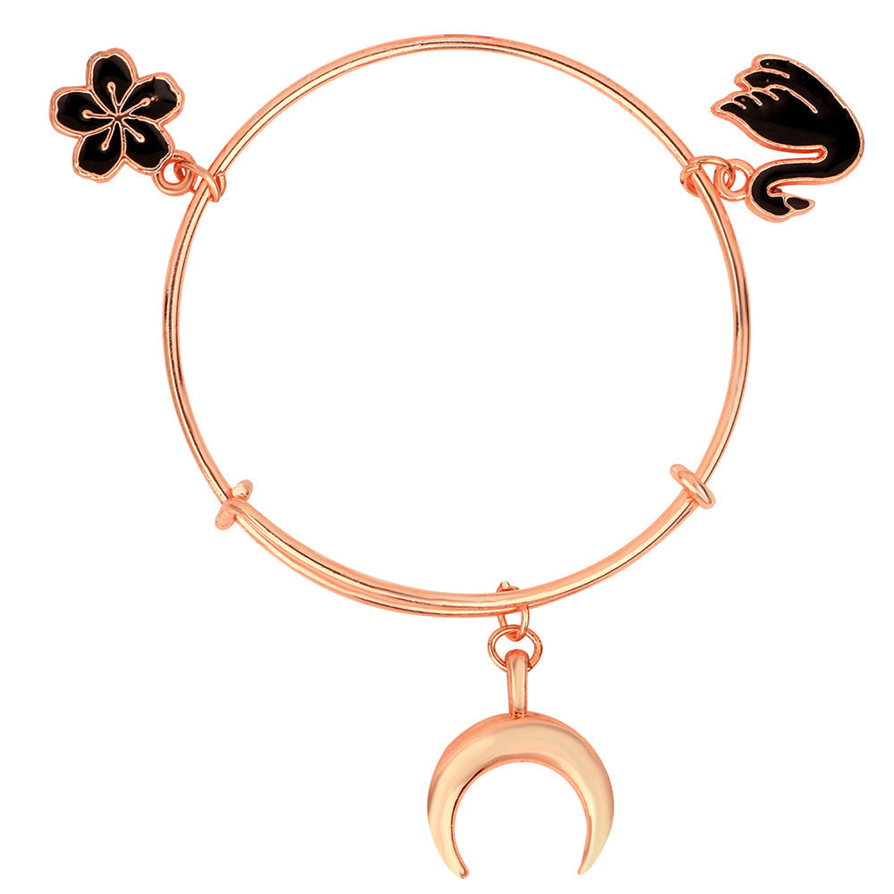 Mahi Moon Duck & Floral Shape Rose Gold Plated Enamel Work Charms Bracelet for Girls (BRK1100850Z)