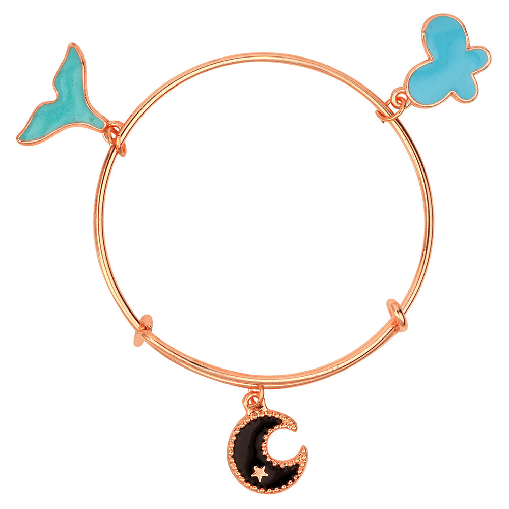 Mahi Moon & Butterfly Shaped Rose Gold Plated Enamel Work Charms Bracelet for Girls (BRK1100854Z)
