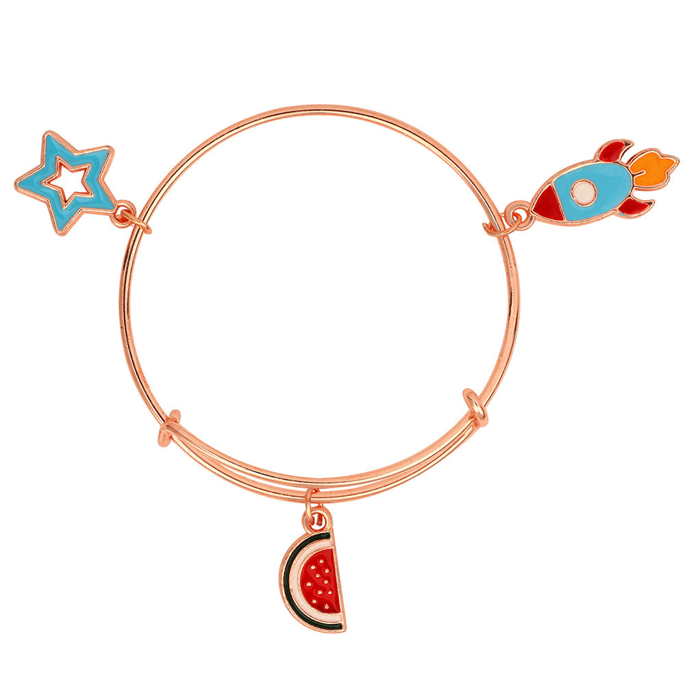 Mahi Rocket, Star & Watermelon Rose Gold Plated Enamel Work Charms Bracelets for Kids(BRK1100856Z)