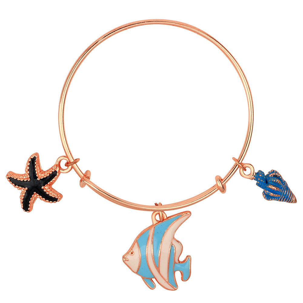 Mahi Starfish & Fish Shaped Rose Gold Plated Enamel Work Charms Bracelet for Girls (BRK1100858Z)
