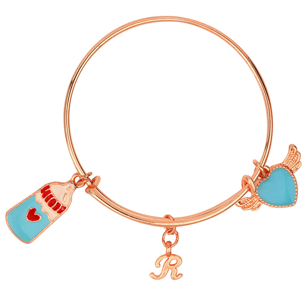 Mahi R Letter Heartwings & Bottle Shaped Charm Bracelet with Rose Gold Plated for Kids (BRK1100861Z)