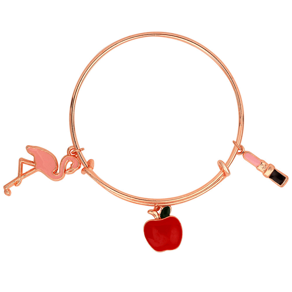 Mahi Swan & Apple Shape Rose Gold Plated Enamel Work Charms Bracelet for Kids (BRK1100863Z)