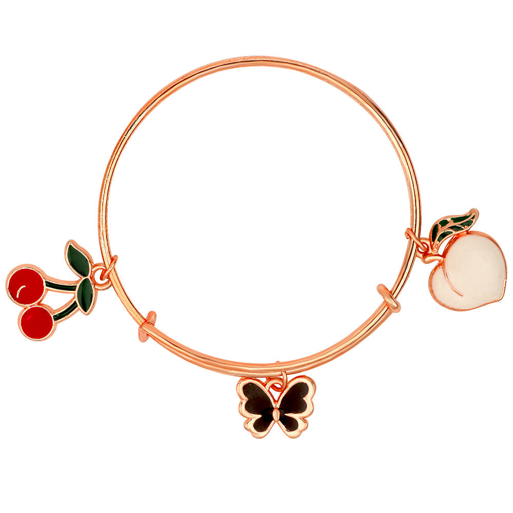 Mahi Cherry & Butterfly Shaped Rose Gold Plated Enamel Work Charms Bracelet for Kids (BRK1100867Z)