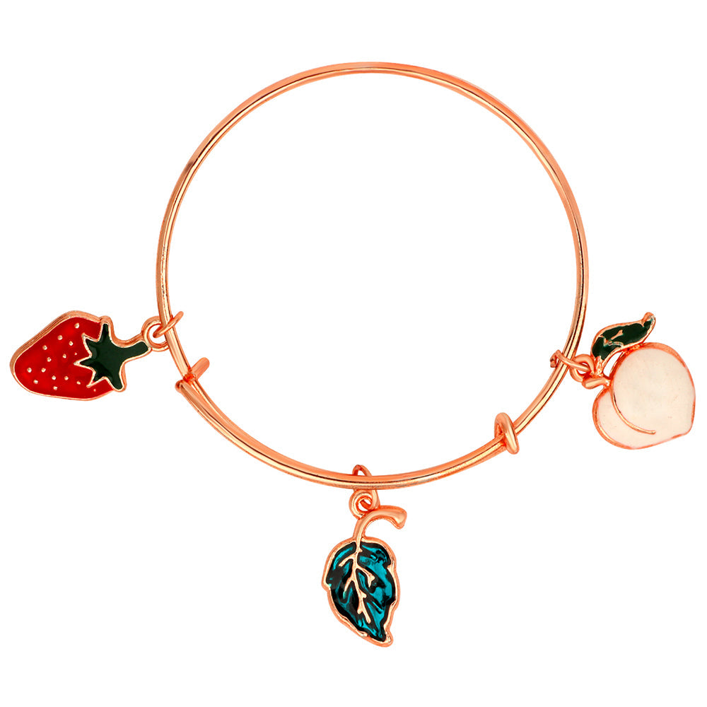 Mahi Leaf & Strawberry Shaped Rose Gold Plated Enamel Work Charm Bracelet for Kids (BRK1100869Z)
