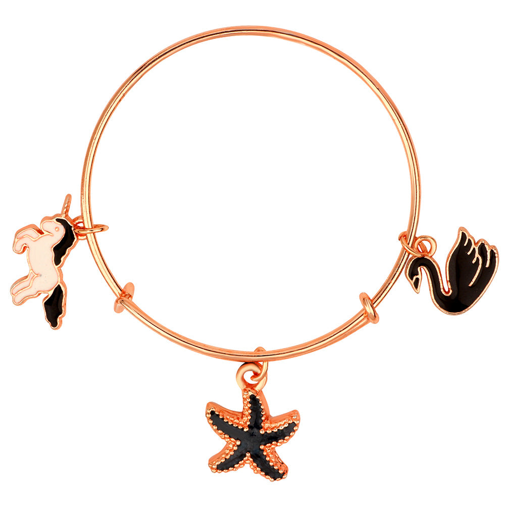 Mahi Unicorn Duck & Starfish Shaped Rose Gold Plated Enamel Work Charm Bracelet for Girls (BRK1100870Z)