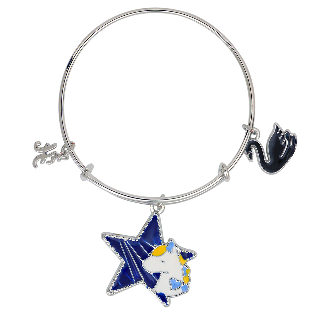 Mahi H Letter Unicorn & Duck Shaped Enamel Work Charm Bracelet with Rhodium Plated for Kids (BRK1100884R)