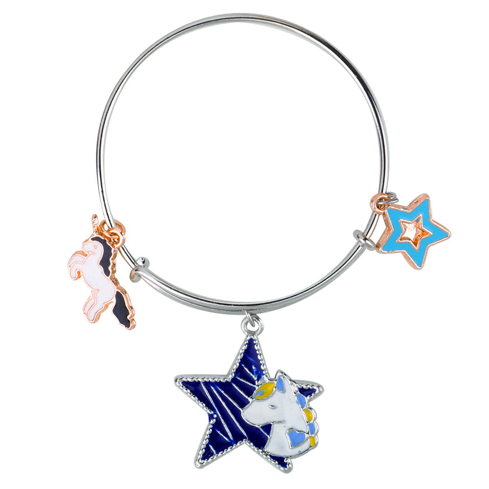 Mahi Rhodium Plated Unicorn & Star Shaped Colorful Enamel Work Charms Kids Bracelets for Girls (BRK1100917M)
