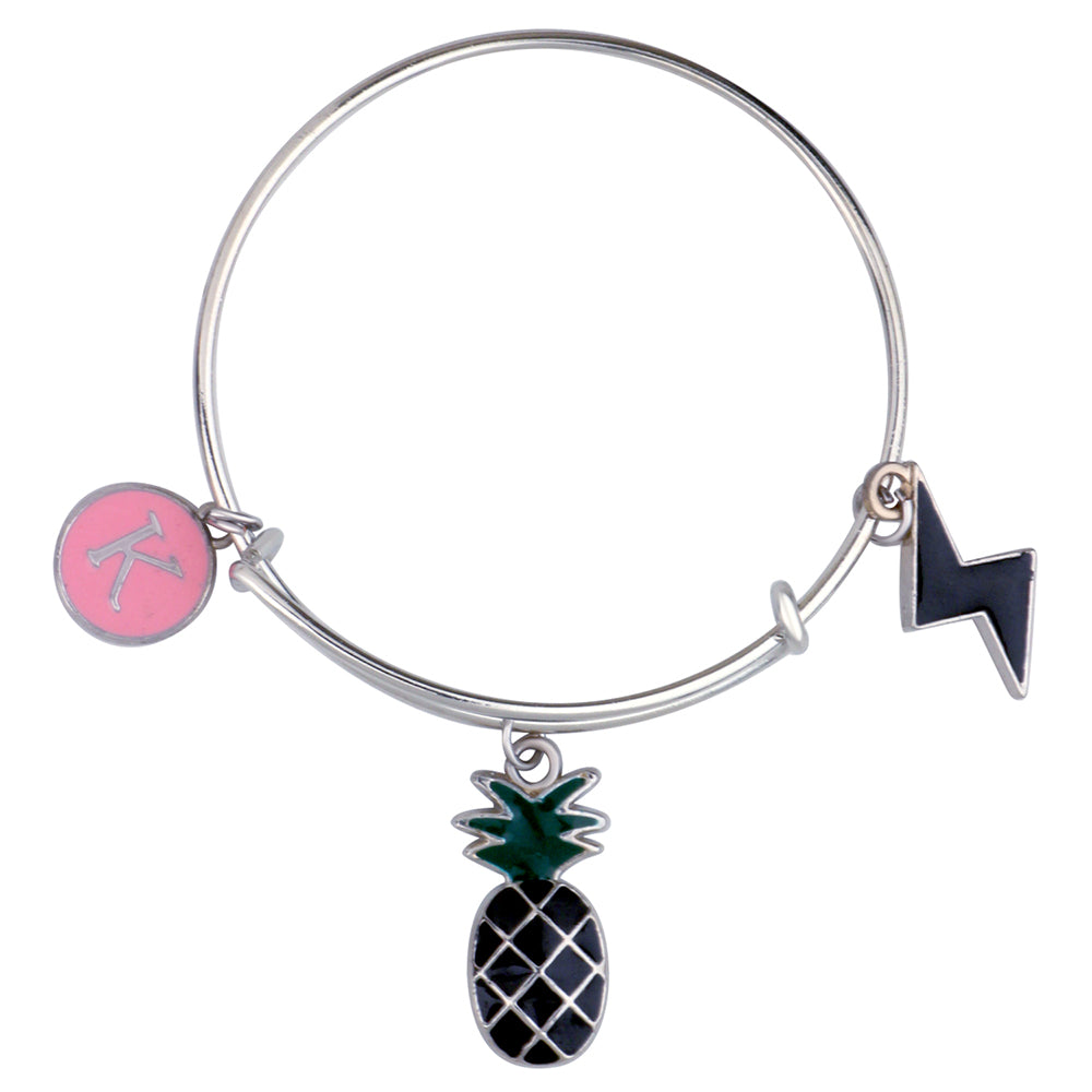 Mahi K Letter & Pineapple Shaped Rhodium Plated Enamel Work Charms Kids Bracelets for Kids (BRK1100959R)