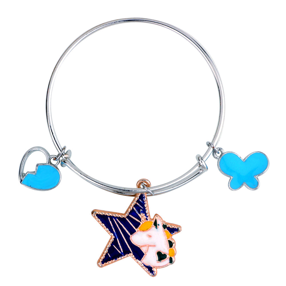 Mahi Unicorn Heart & Butterfly Shaped Enamel Work Charms Kids Bracelets for Girls (BRK1100983M)
