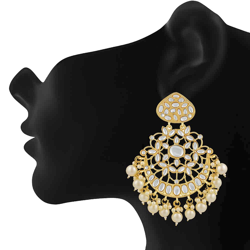 Mahi Ethnic Gold Plated White Kundan Chandbali Earring For Women VECJ100194