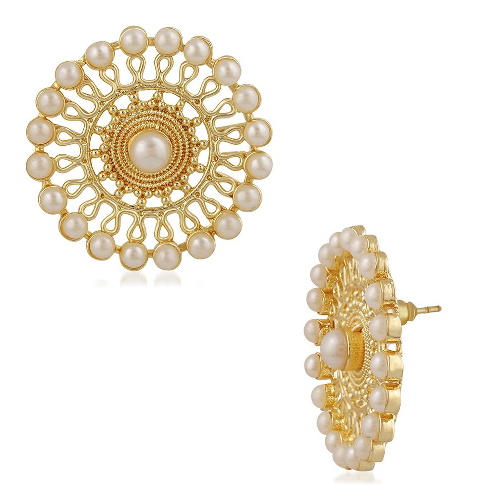 Mahi Traditional Gold Plated White Kundan Circular Stud Earring For Women VECJ100196