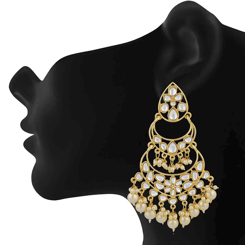 Mahi Ethnic Gold Plated White Kundan Chandbali Earring For Women VECJ100197