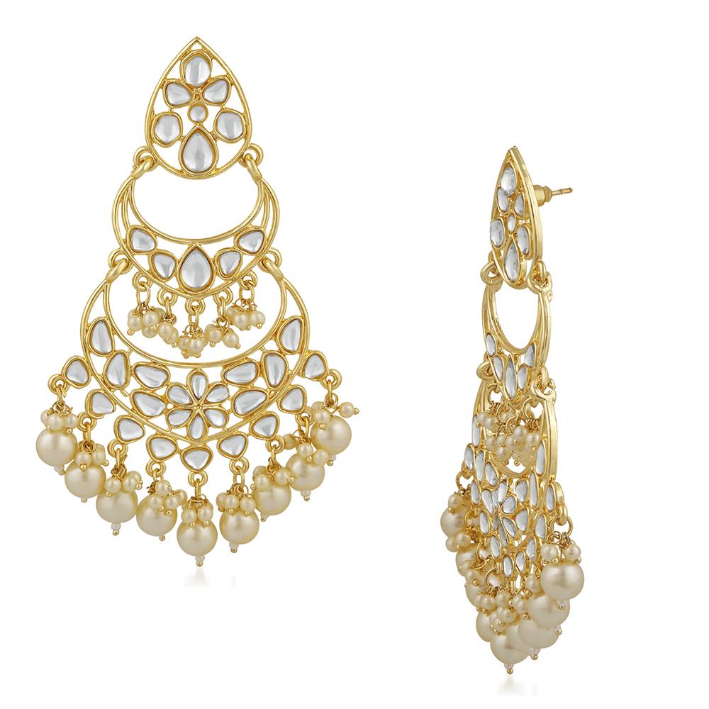 Mahi Ethnic Gold Plated White Kundan Chandbali Earring For Women VECJ100197