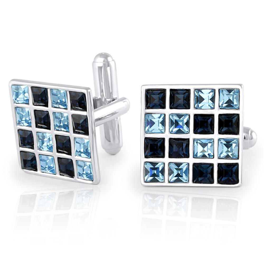 Mahi Black & Blue Rhodium Plated Cufflinks Made with Swarovski Stone