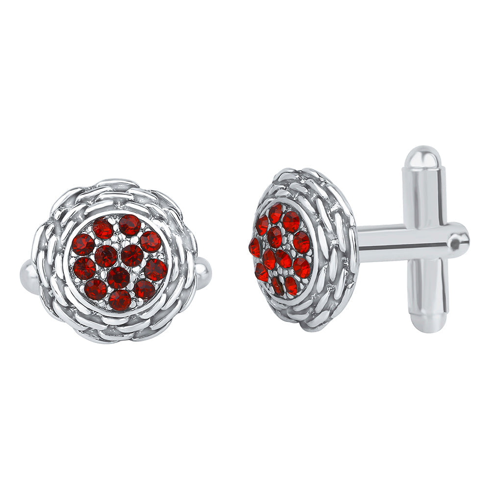 Mahi Solitaire Red Crystals Silver Plated Cufflink for Mens and Boys (CL1100540RRed)