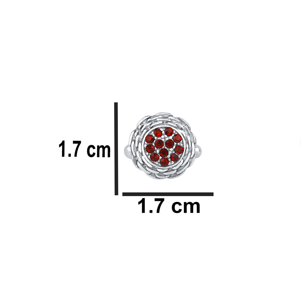 Mahi Solitaire Red Crystals Silver Plated Cufflink for Mens and Boys (CL1100540RRed)