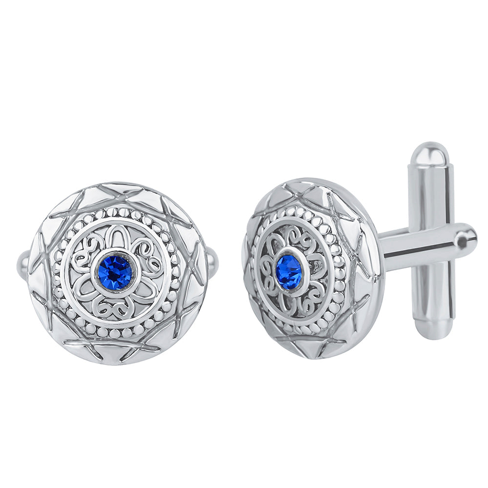 Mahi Solitaire Blue Crystal Silver Plated Cufflink for Mens and Boys (CL1100541RBlu)