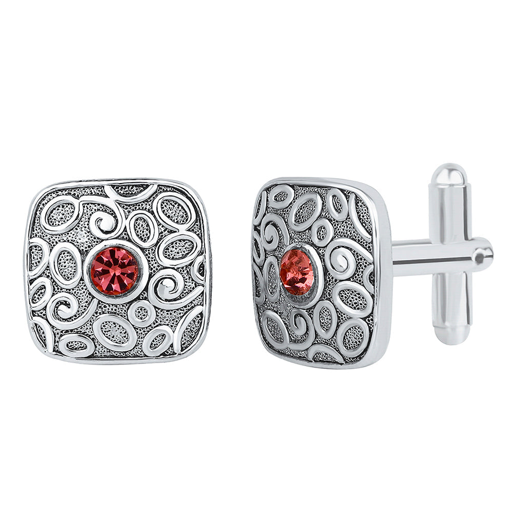 Mahi Solitaire Pink Crystal Silver Plated Squarish Cufflink for Mens and Boys (CL1100543R)