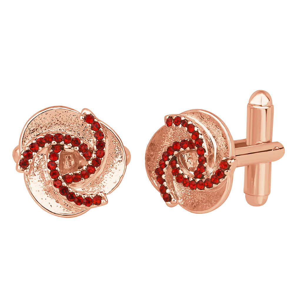 Mahi Solitaire Red Crystals Rosegold Plated Cufflink for Mens and Boys (CL1100545ZRed)