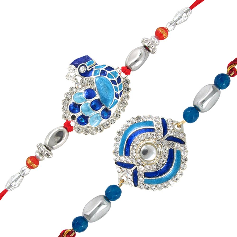 Mahi Combo of Magnificient Two Rakhis for Dearest Brothers with Crystals (Bracelet) CO1104266R
