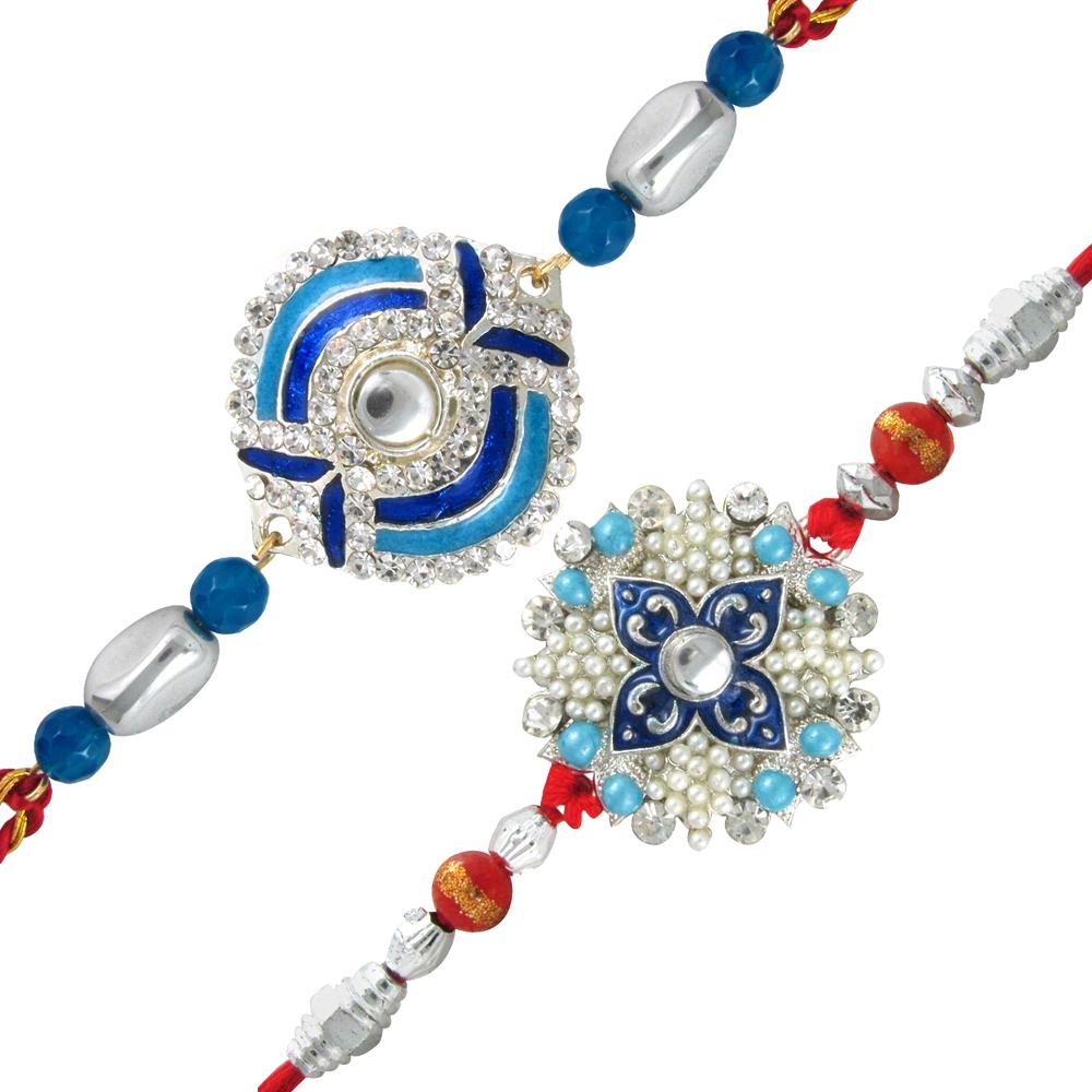 Mahi Combo of Ethereal Two Rakhis with Artificial Pearl for Brothers CO1104282R