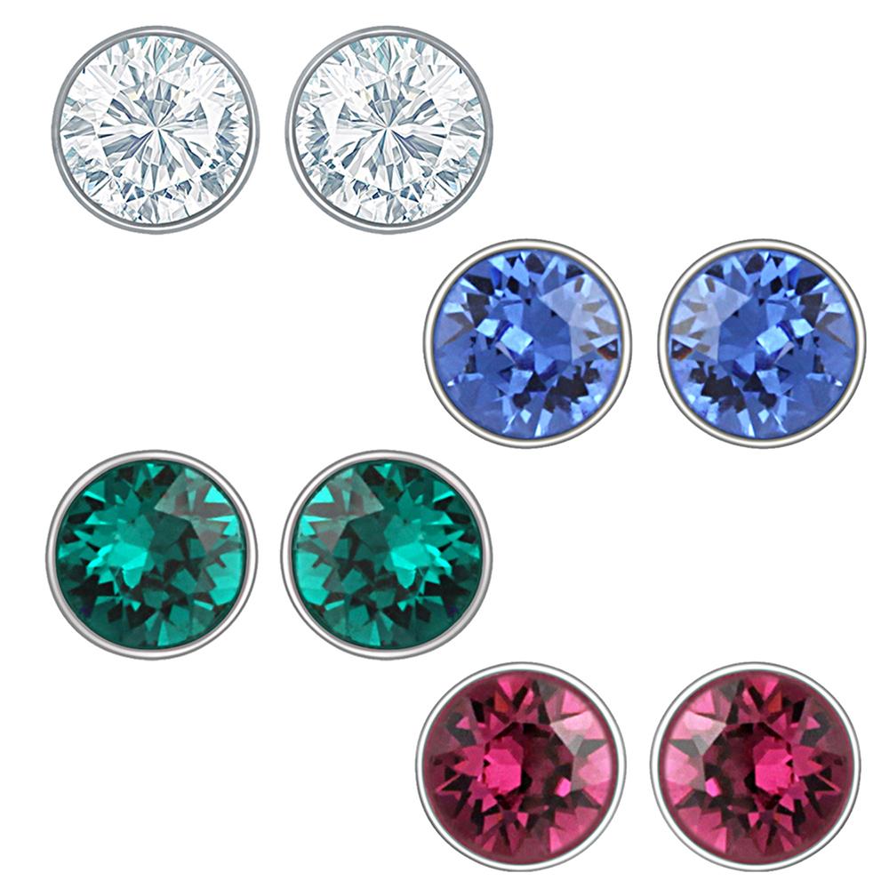 Mahi Swarovski Elements Multi-colour Four Studs Combo Earrings for Women