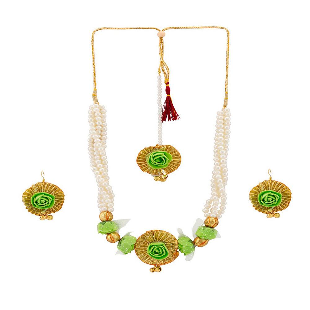 Mahi Floral And Leaves Necklace Set With Beads