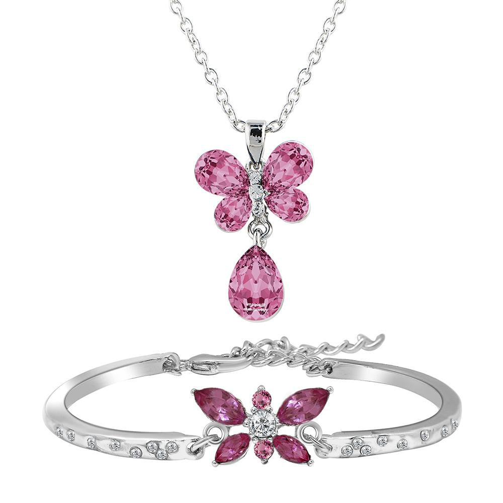 Mahi Combo of Pink Butterfly Bracelet and Pendant with chain
