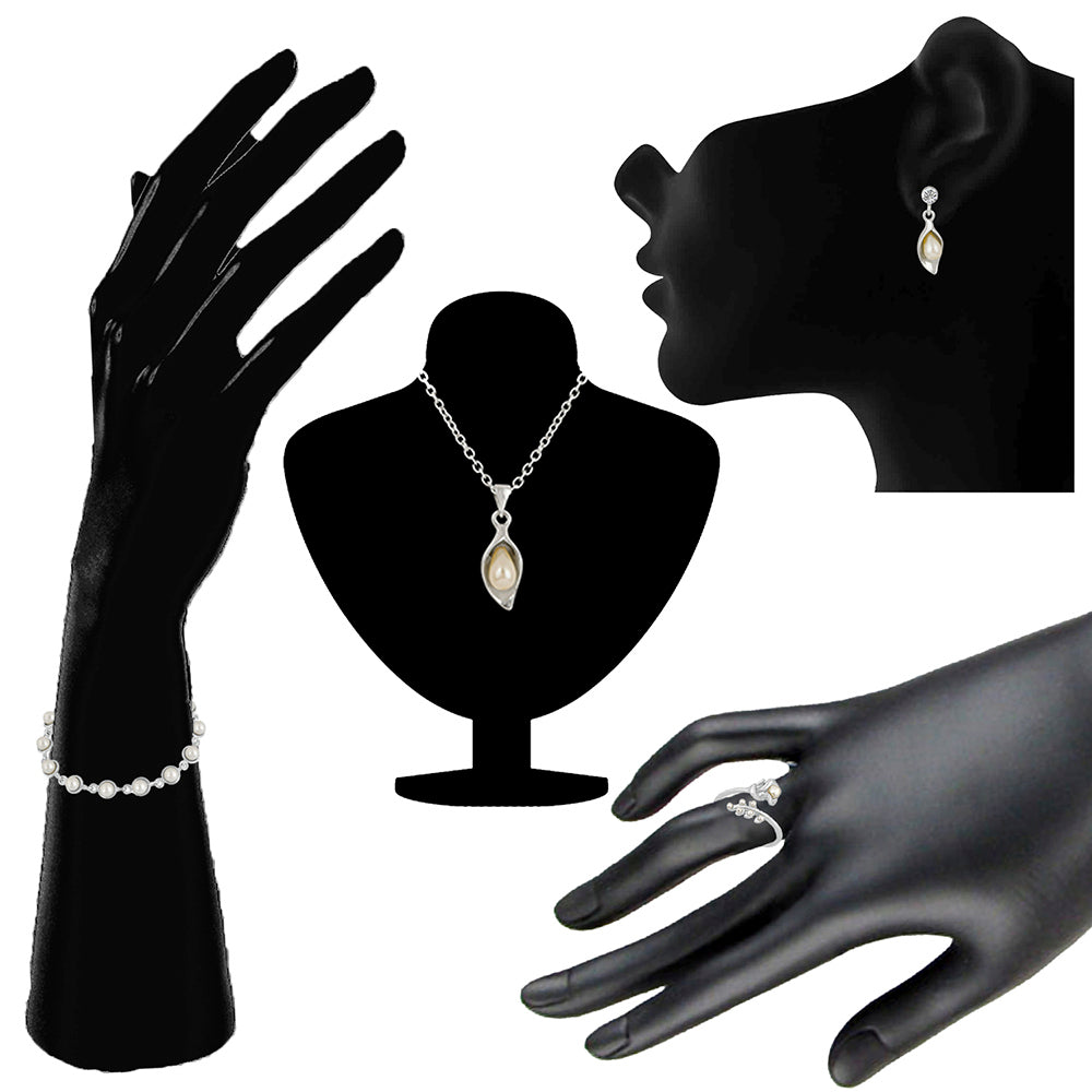 Mahi Combo of Pearl Designer Pendant set, Bracelet and Finger Ring