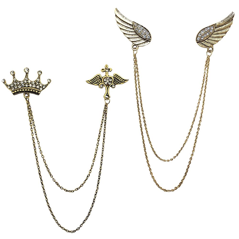 Mahi Combo of Crown and Wings Chain Brooch with Crystals
